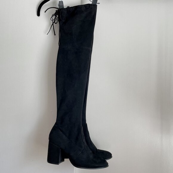 Slayer Over the Knee Chunky Block Heel Boots Size 8 Black Long Stretch Tall Fall - Picture 13 of 16